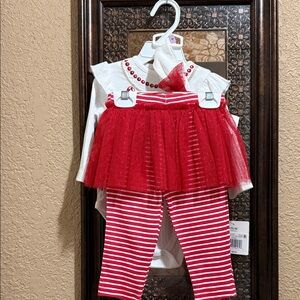 NWT Little Me Red Striped Tutu Legging Set with white onesie. Headband included